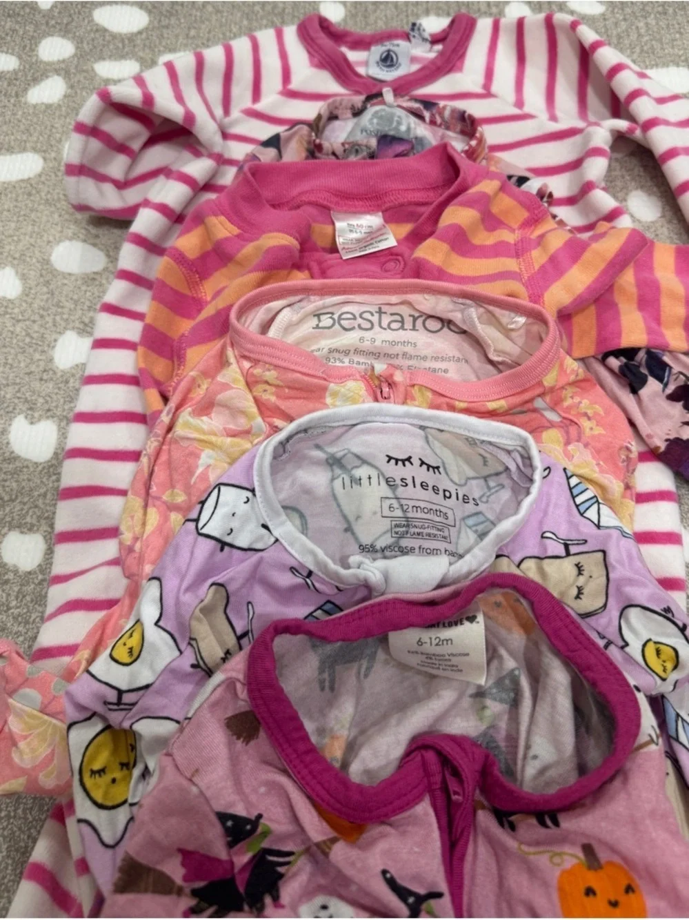 Lot of 6 bamboo footies zippy ruffle baby girl playsuit floral breakfast buddies